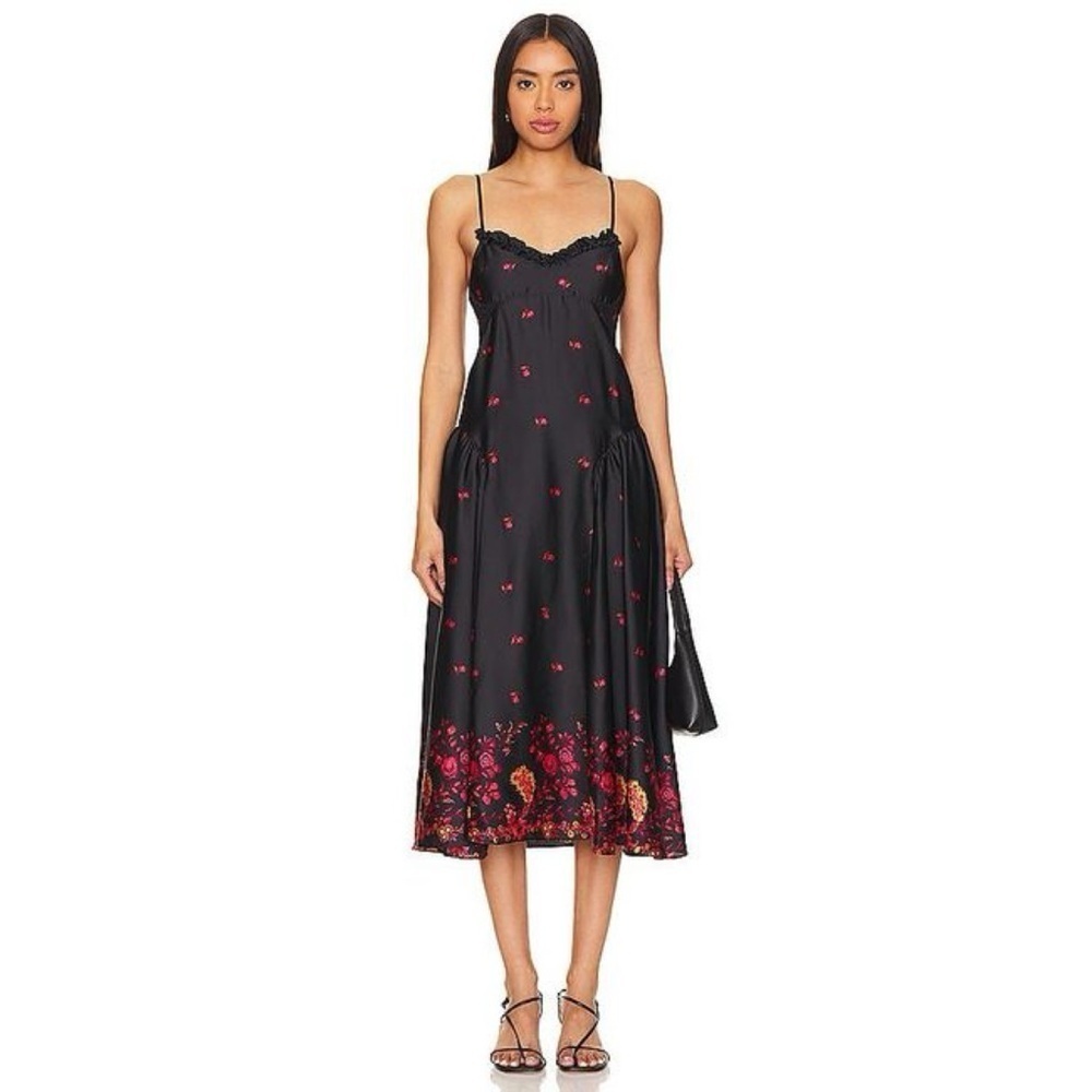 Free People NWT On My Own Printed Black Dress Small